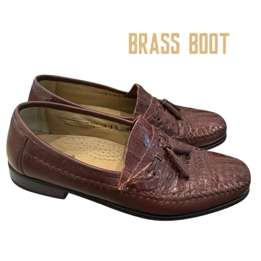 Brass Boot Men's Alligator Brown Slip-on Tassel Loafers 11.5